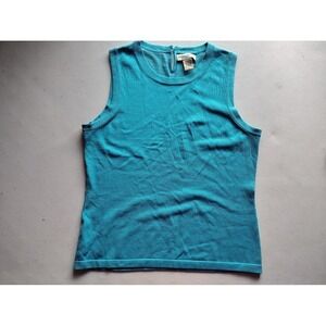 Banana Republic Teal Ribbed Knit Sleeveless Keyhole Back Tank Top Size M